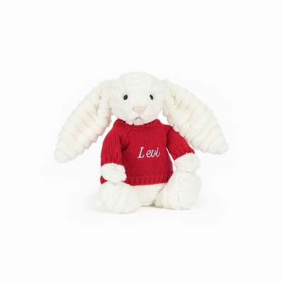 Jellycat Bashful Luxe Bunny Nimbus with Red Jumper New Zealand | ZVBNE1524